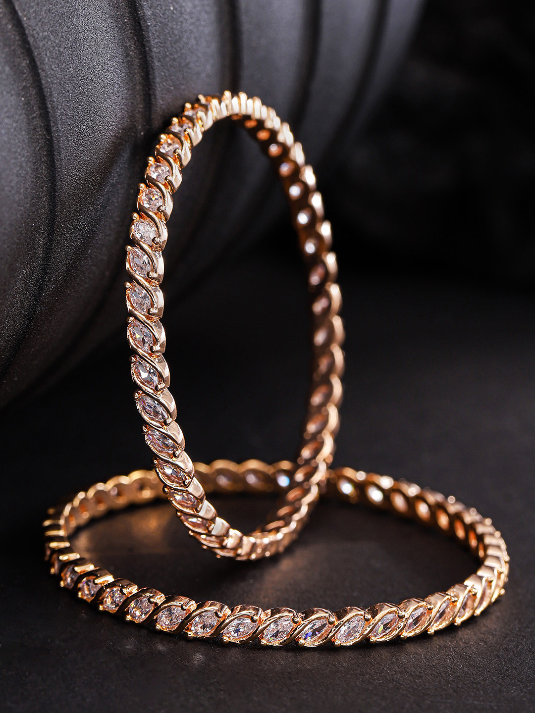 Priyaasi Set Of 2 Rose-Gold Plated Handcrafted AD Studded Handcrafted Bangles