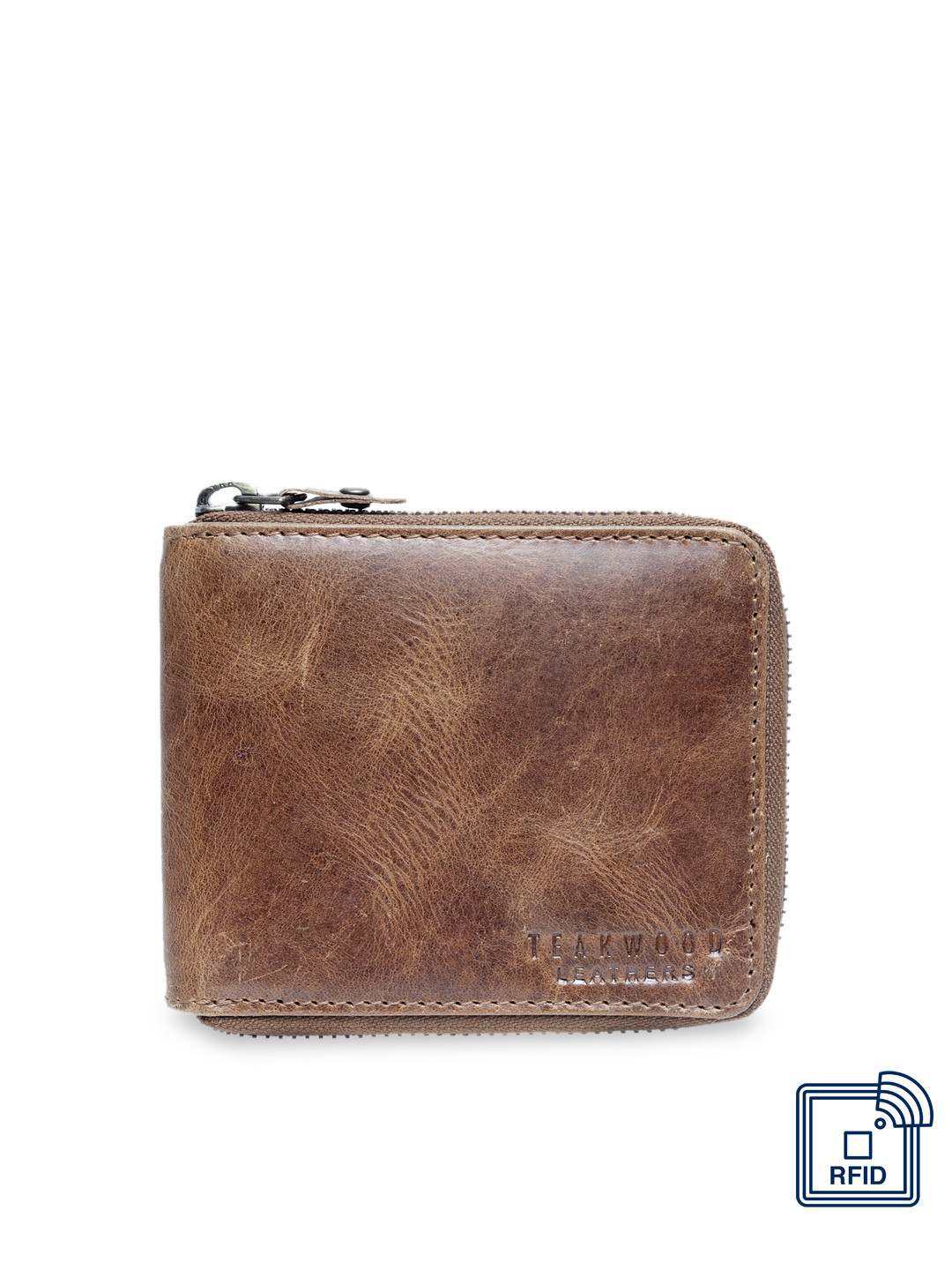 Teakwood Leathers Men Brown Solid Zip Around Leather Wallet