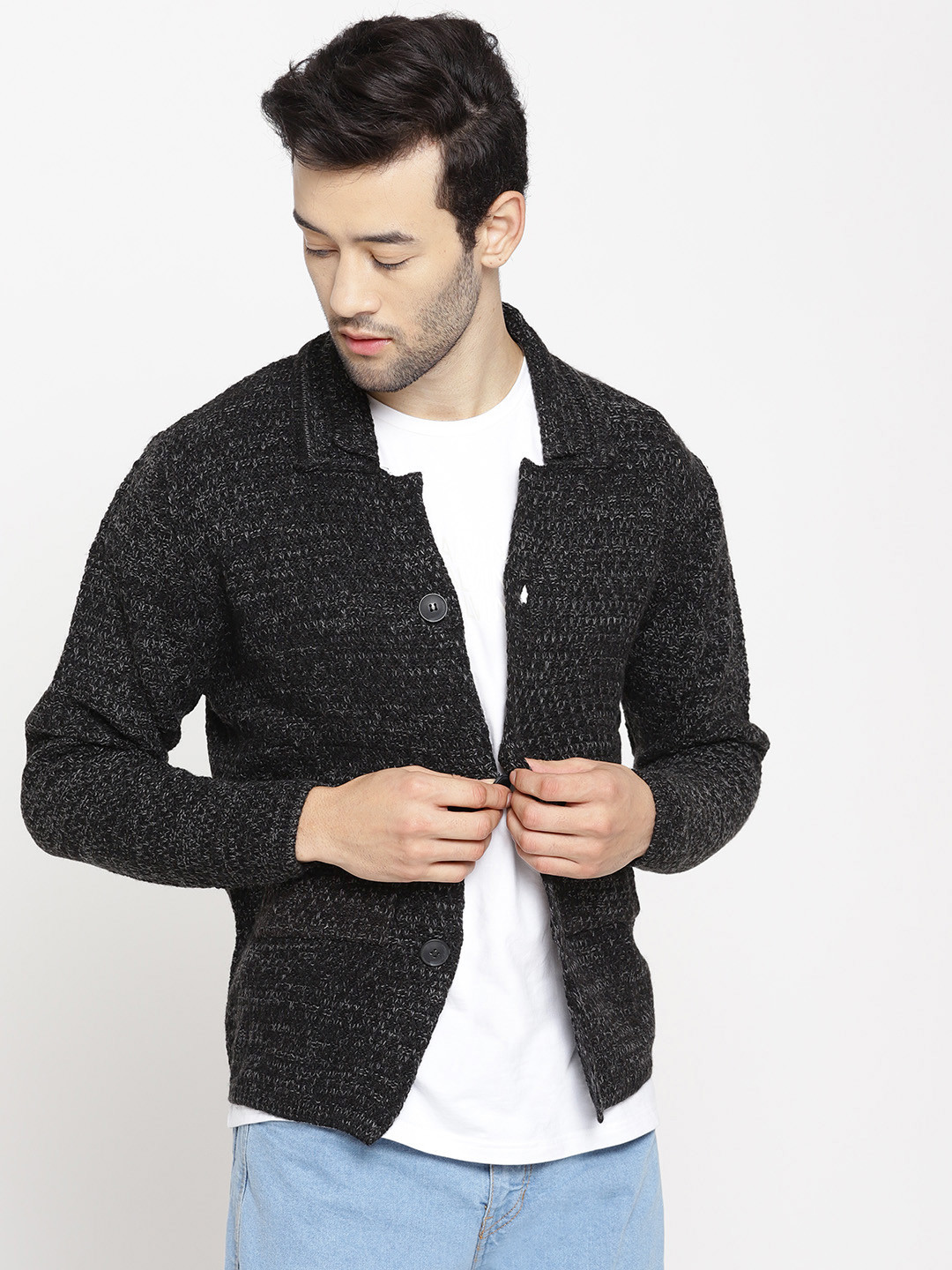 Blackberrys Men Black Self-Design Cardigan