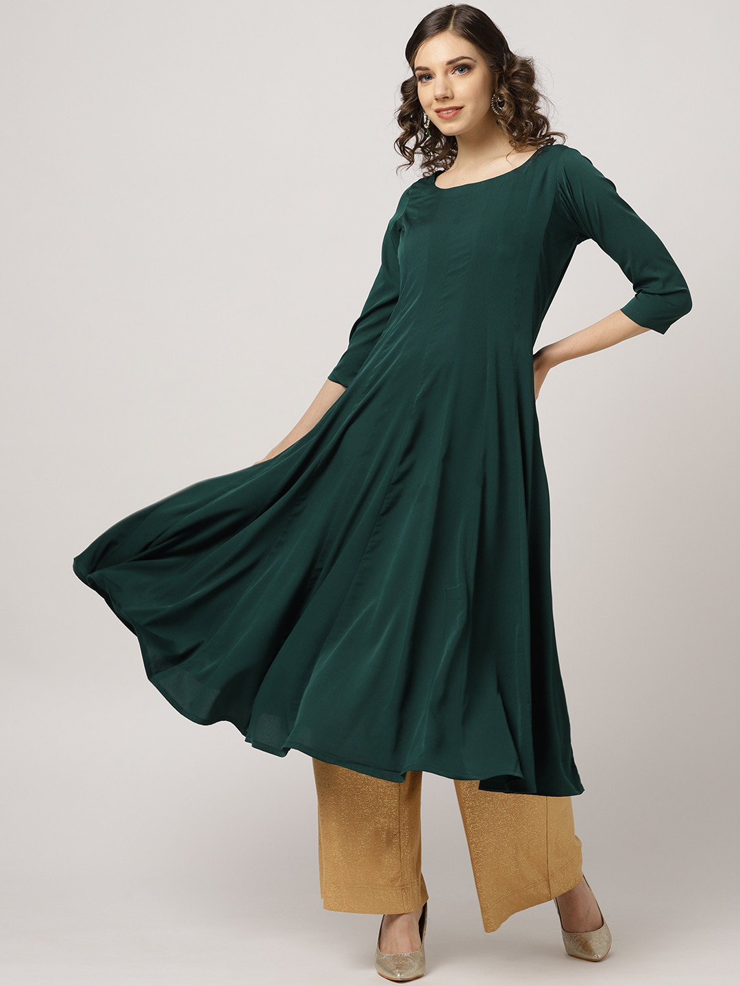 MBE Women Green Solid Anarkali Kurta