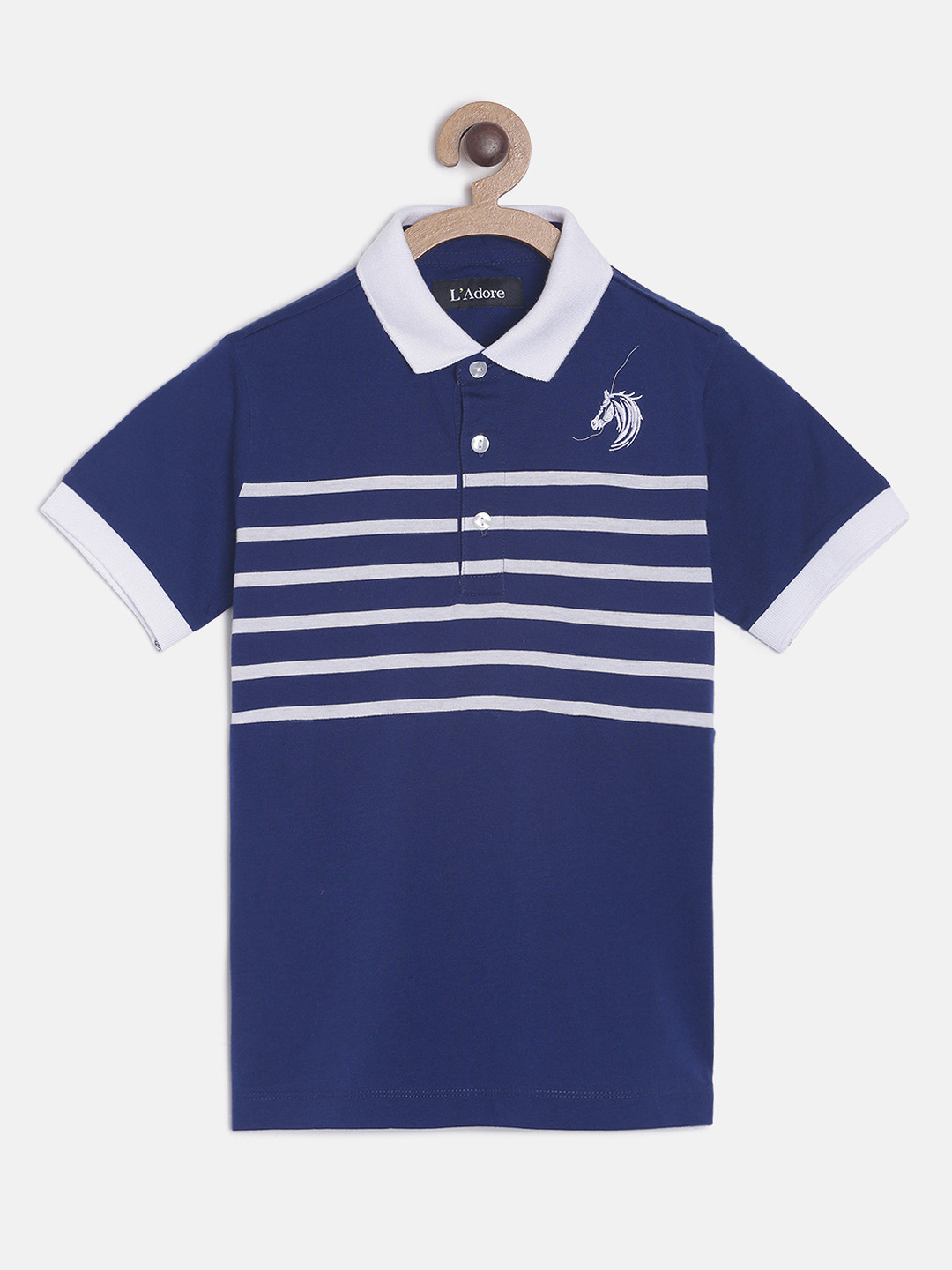 LAdore Boys Blue & White Striped Polo Collar Organic T-shirt