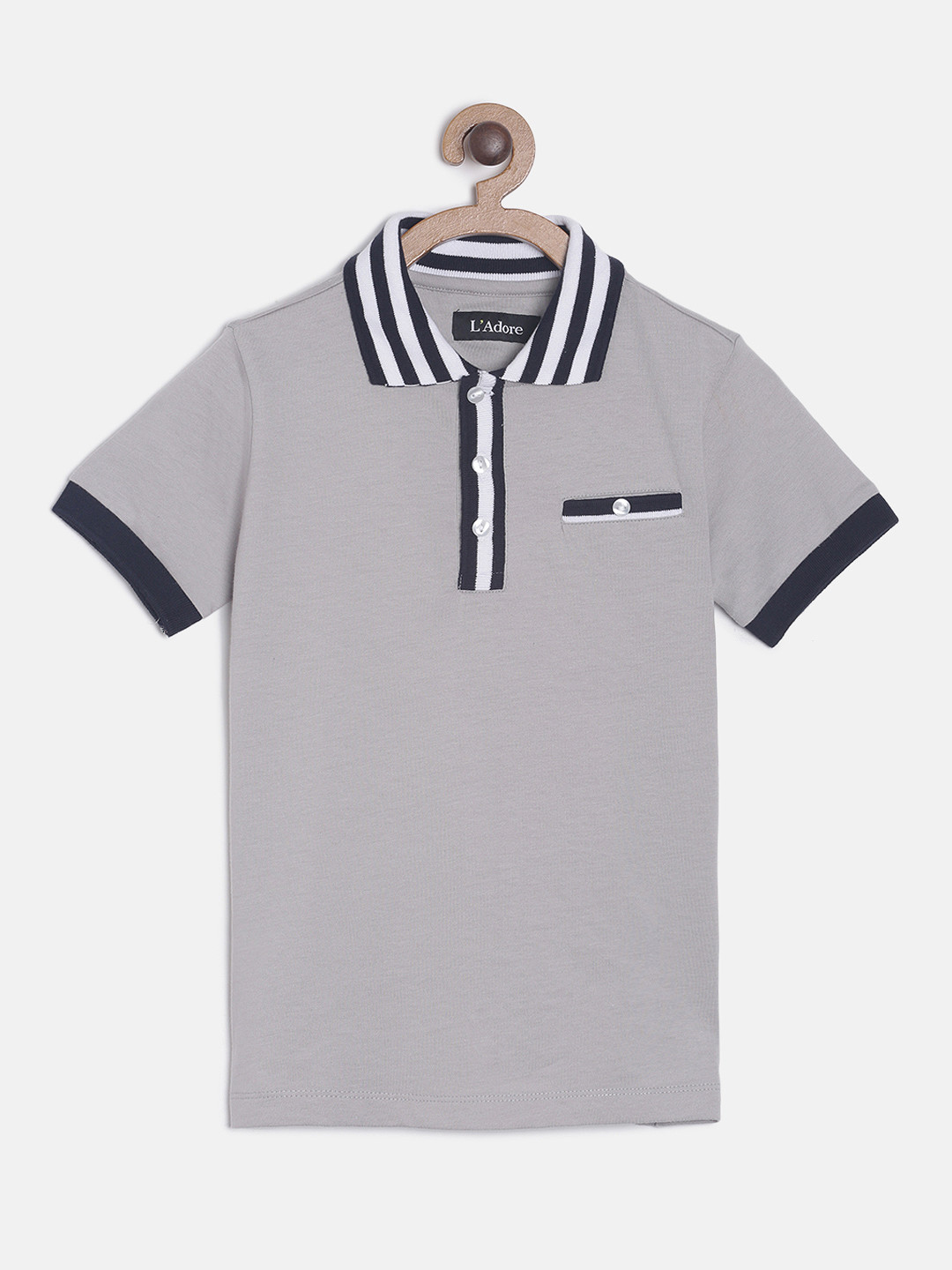 LAdore Boys Grey Solid Polo Collar T-shirt