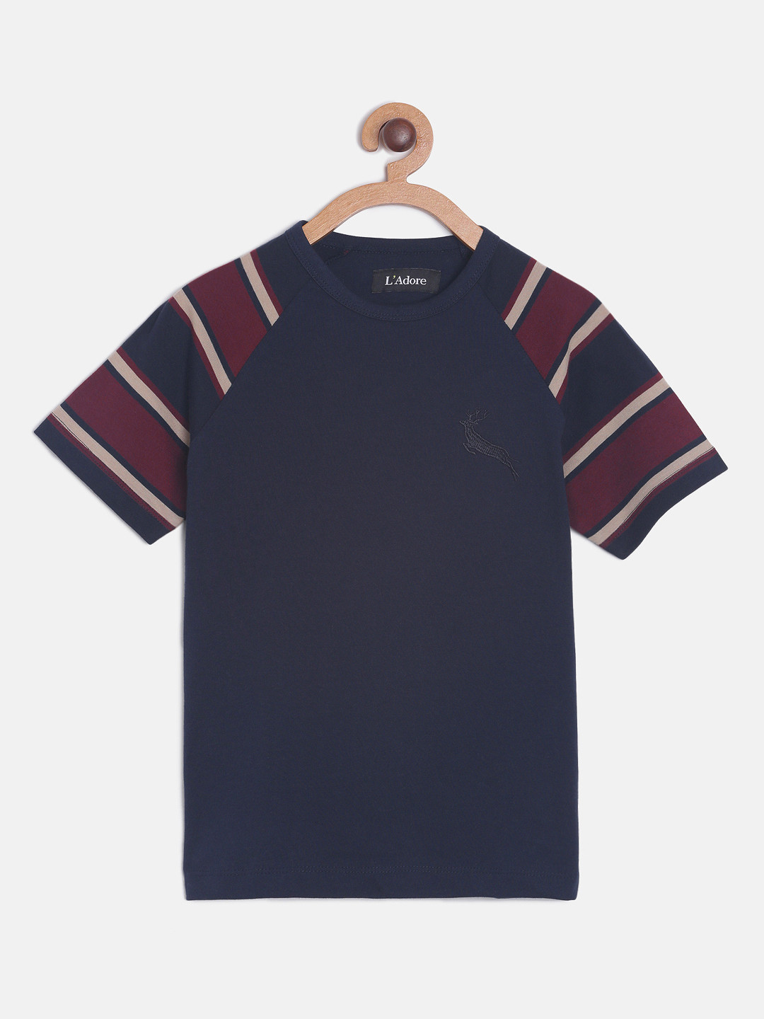 LAdore Boys Navy Blue Solid Round Neck Pure Cotton T-shirt