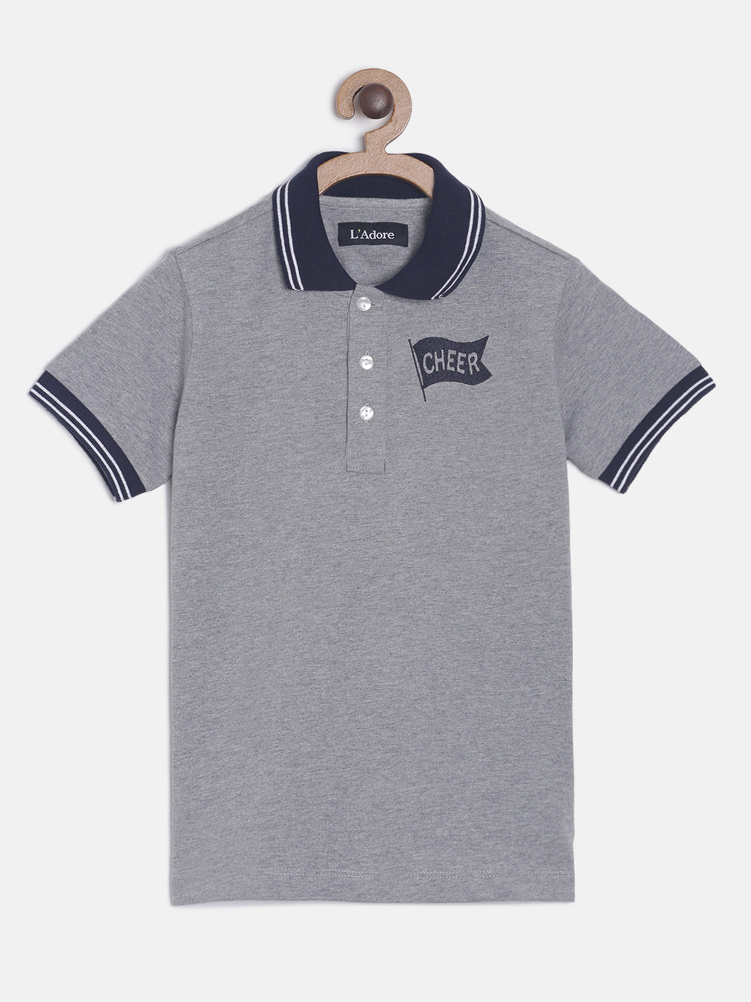 LAdore Boys Grey Solid Polo Collar T-shirt