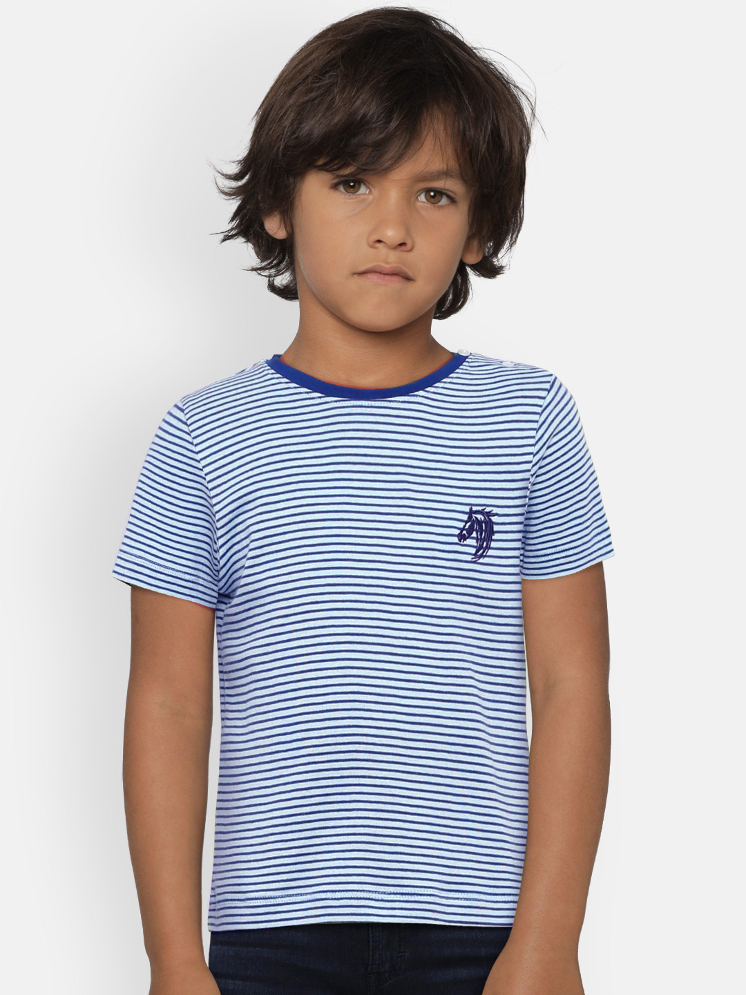 LAdore Boys Blue & White Striped Organic Cotton T-shirt