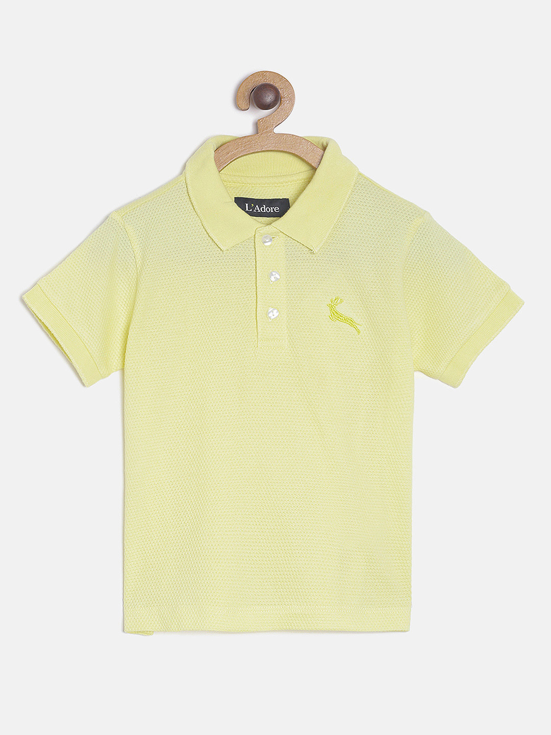 LAdore Boys Yellow Solid Polo Collar Pure Cotton T-shirt