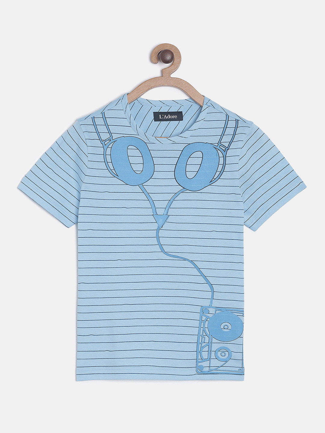 LAdore Boys Blue Printed Round Neck Mercerized Pure Cotton T-shirt