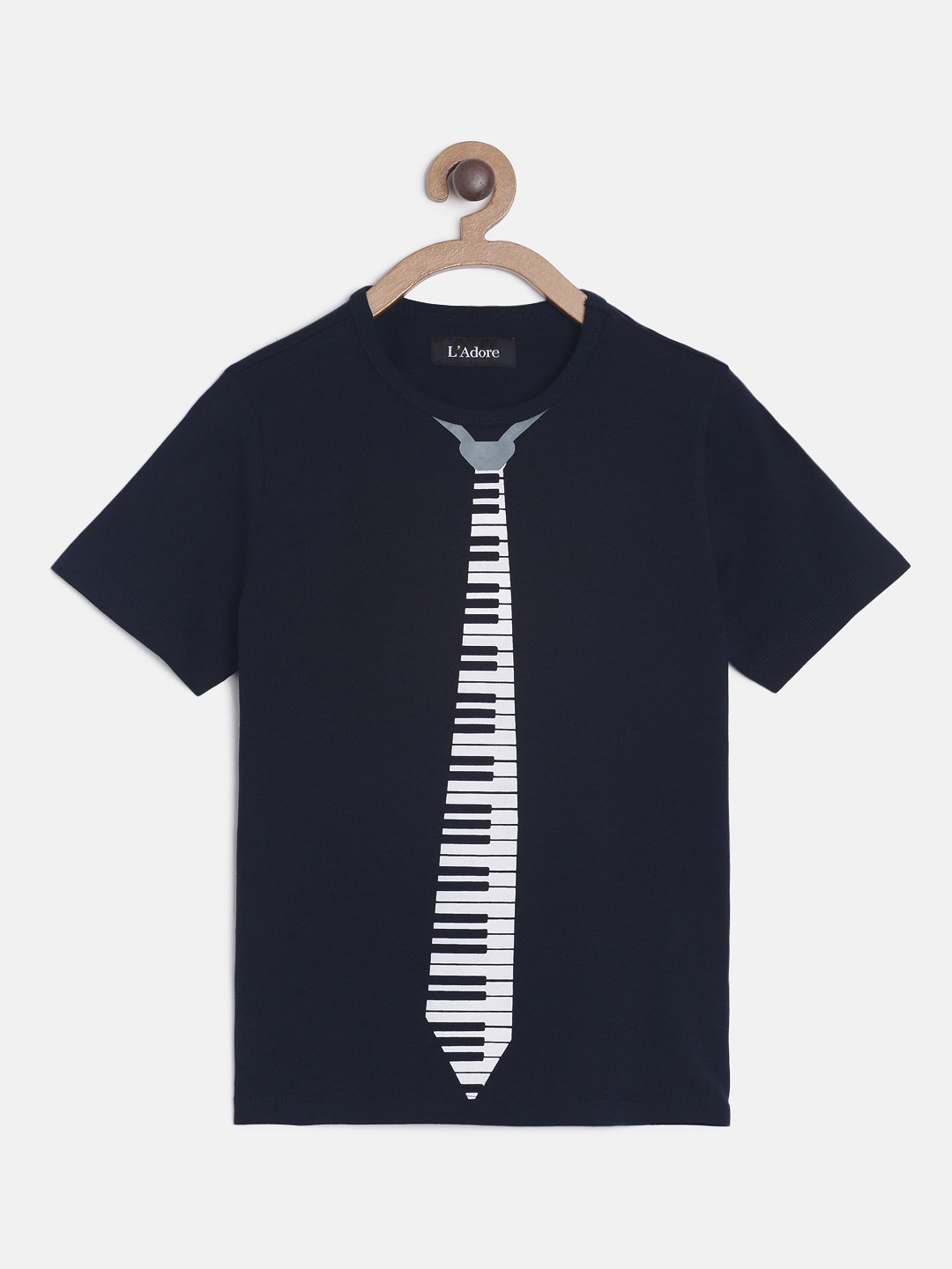 LAdore Boys Black Printed Round Neck T-shirt