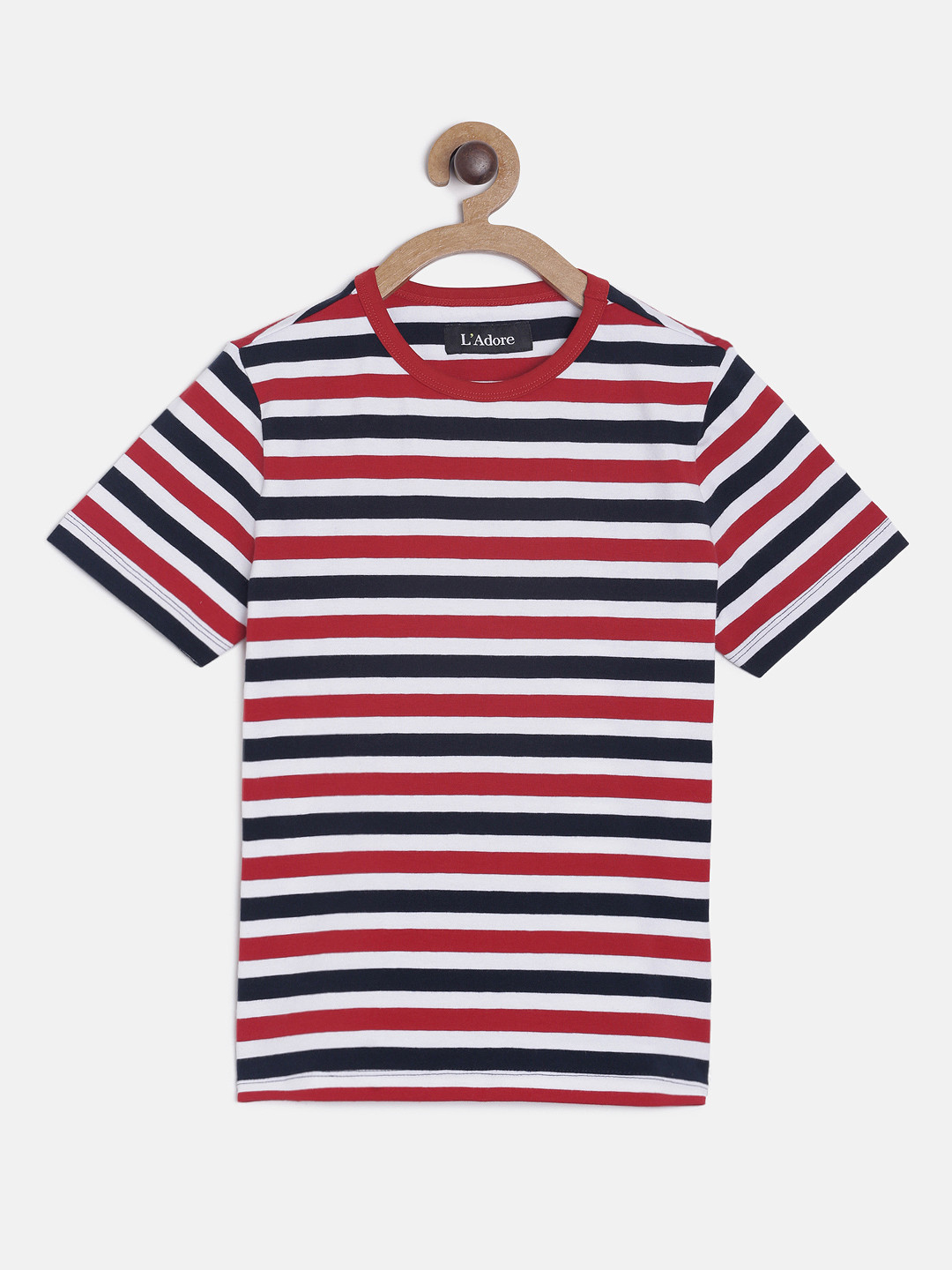 LAdore Boys Red Striped Round Neck T-shirt