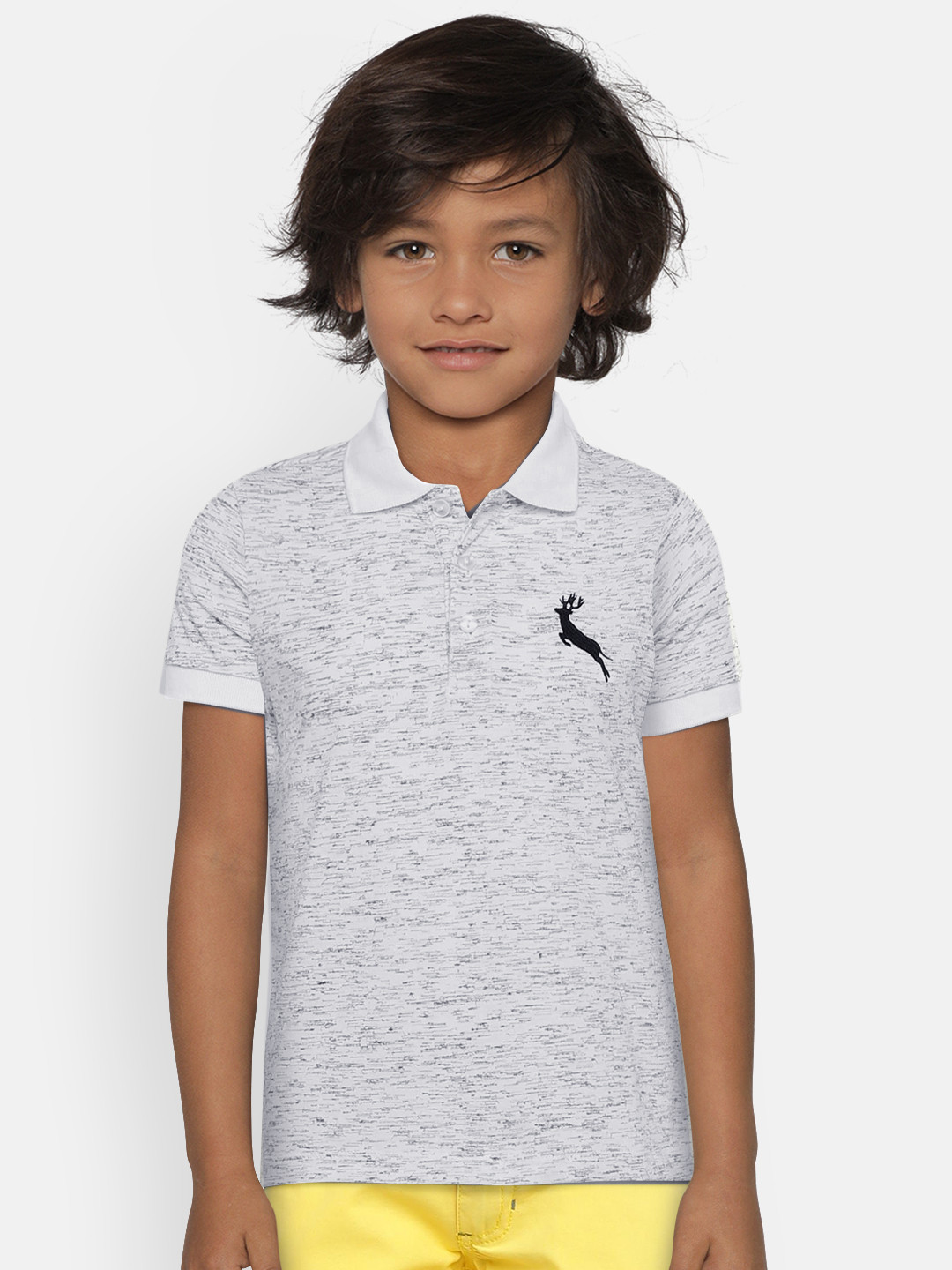 LAdore Boys Off-White Self Design Polo Collar T-shirt