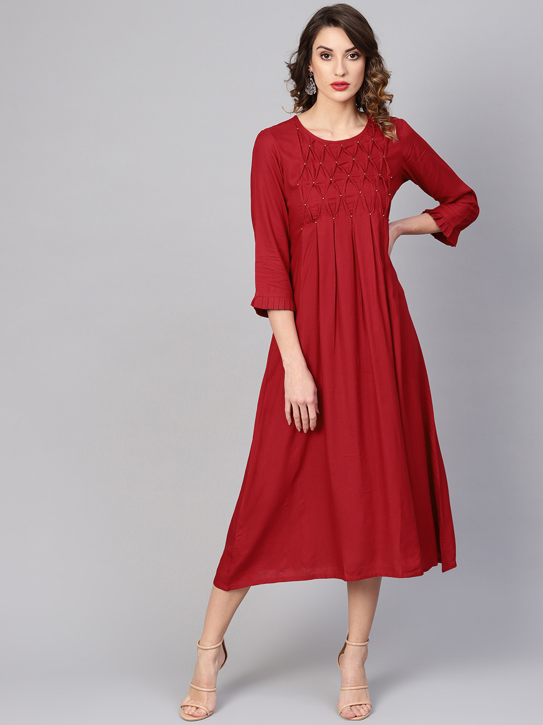 YASH GALLERY Women Self Design Maroon A-Line Dress
