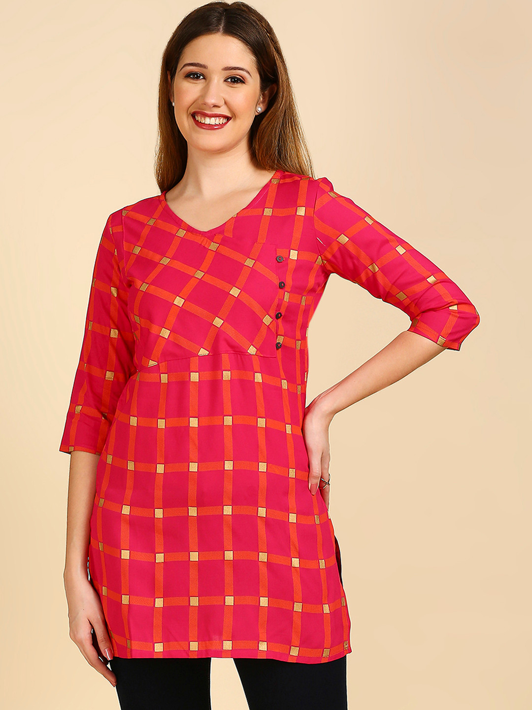 checked long kurti