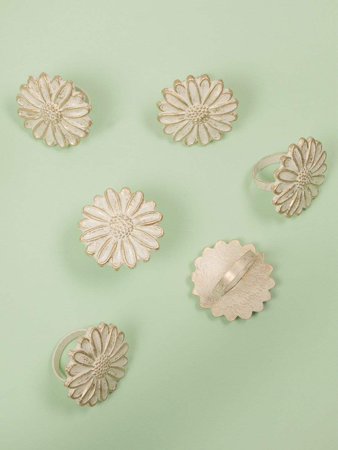 The Wishing Chair White 6-Pieces Textured Stainless Steel Napkin Ring Set