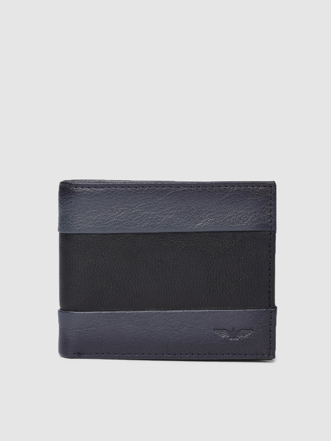 Park Avenue Men Black & Blue Colourblocked Leather Two Fold Wallet