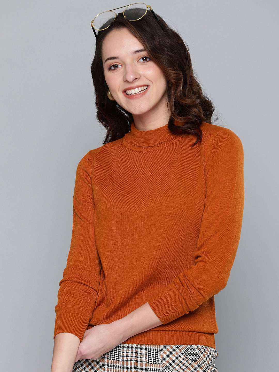 HERE&NOW Women Rust Orange Solid Sweater