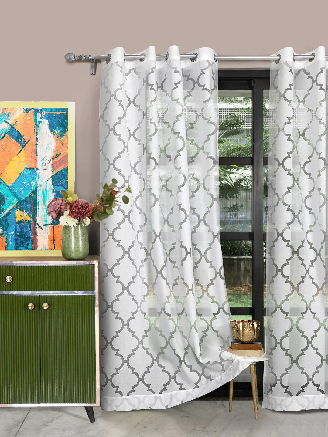 ROSARA HOME White Set of 2 Long Door Curtains