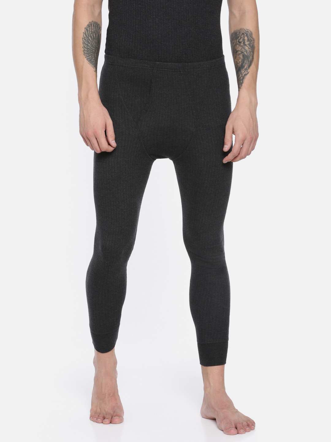 Van Heusen Innerwear Men Grey Solid Antibacterial Snug Fit Thermal Bottom