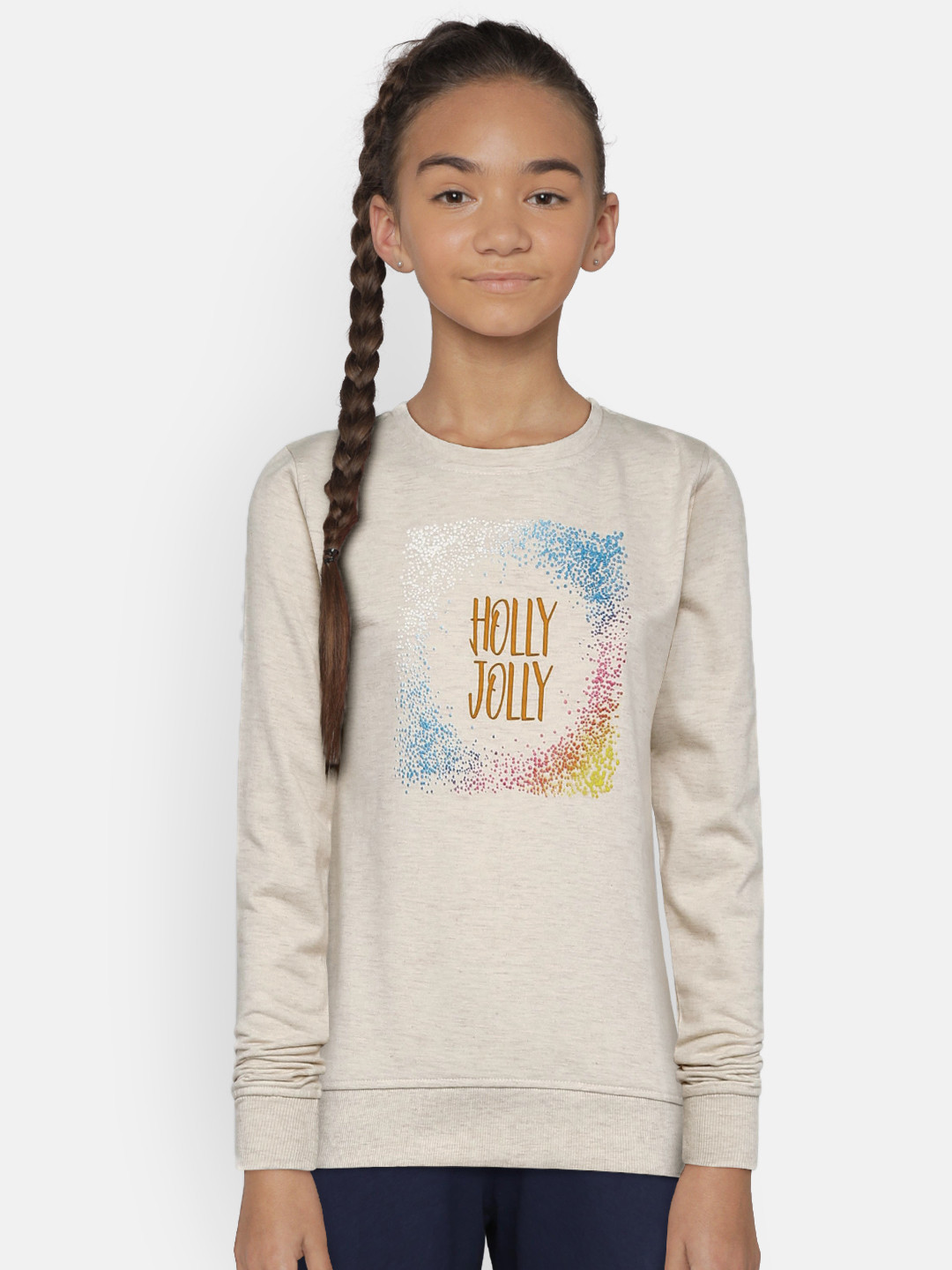 Sweet Dreams Girls Cream-Coloured Printed Sweatshirt