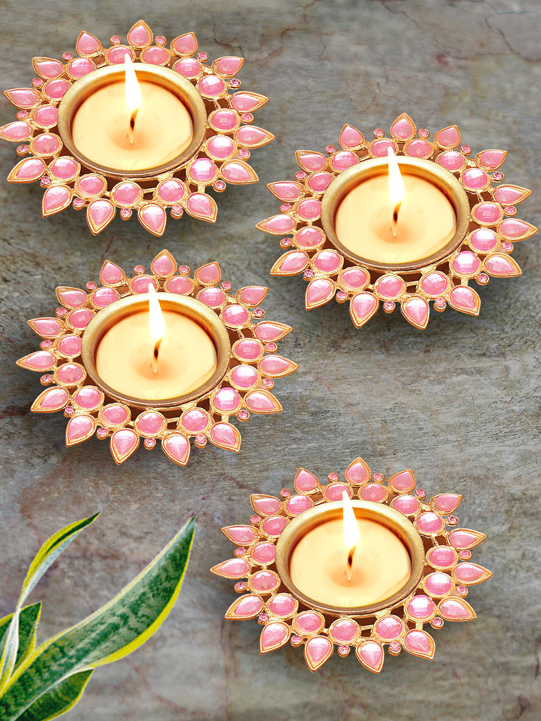 Homesake Set of 4 Pink & Gold-Toned Tea Light Candle Holders