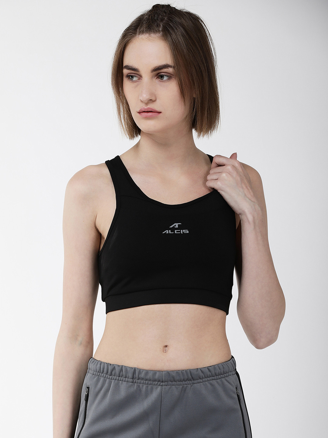 Alcis Women Black Solid Non-Wired Lightly Padded Sports Bra WBRSSR1573