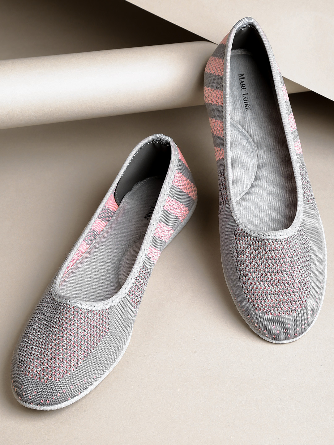 Marc Loire Women Grey & Pink Striped Slip-On Sneakers