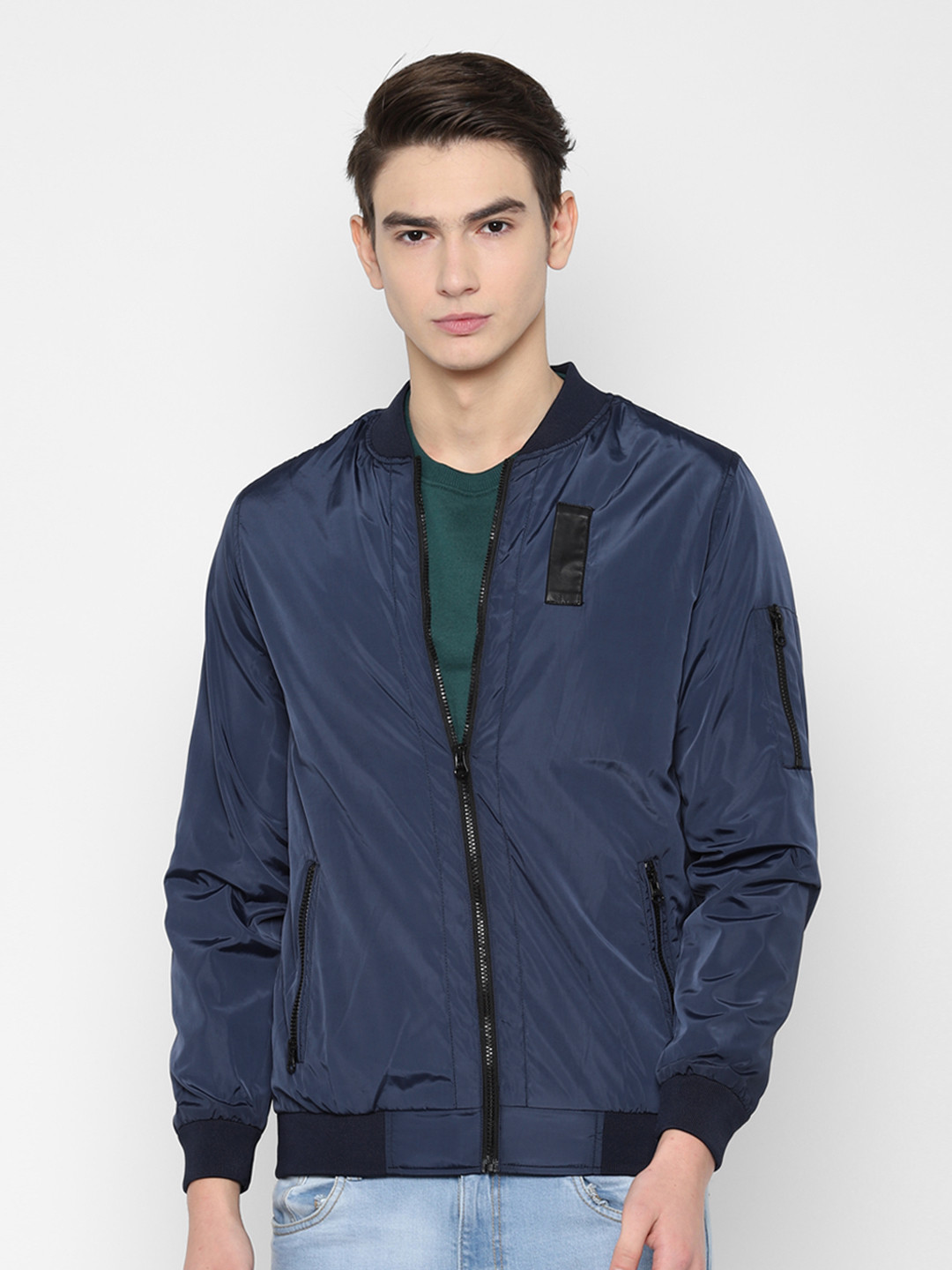 Allen Solly Men Navy Blue Solid Jacket