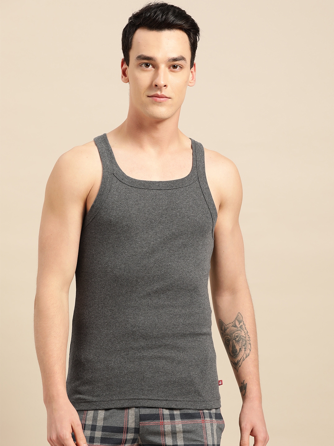 Jockey Men Charcoal Grey Solid Innerwear Vest