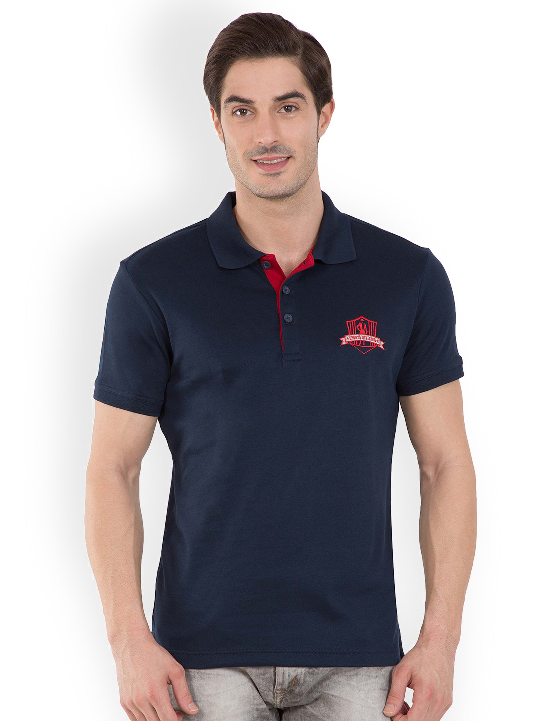 Jockey Men Navy Blue Solid Polo Collar Pure Cotton T-shirt
