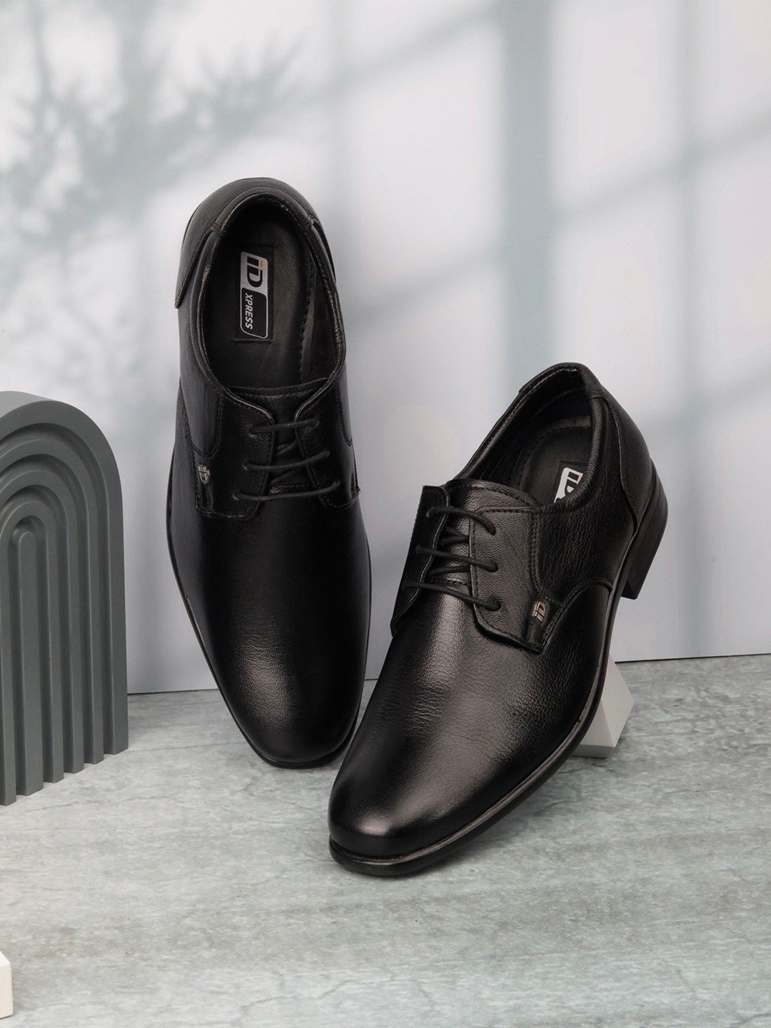 ID Men Black Leather Formal Derbys