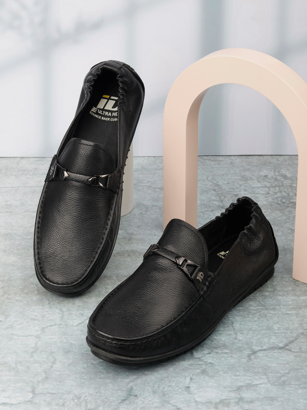 ID Men Black Leather Loafers