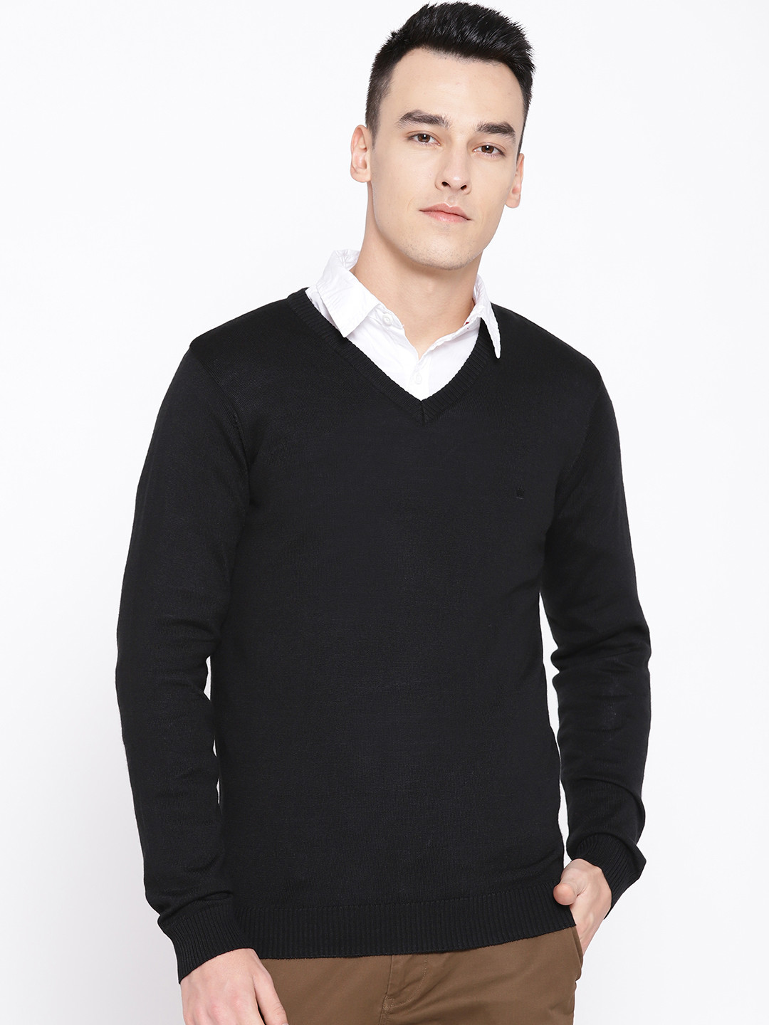 Louis Philippe Men Black Solid Sweater