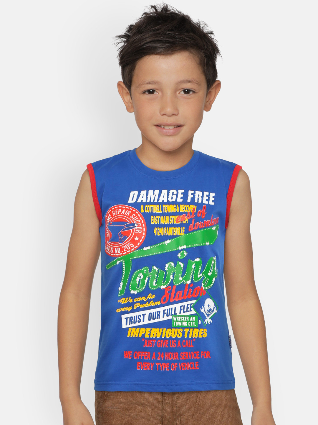 dongli Boys Blue Printed Round Neck T-shirt