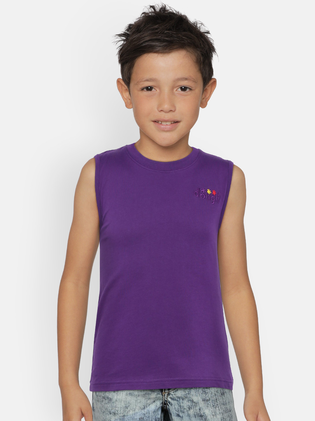 dongli Boys Purple Solid Round Neck Pure Cotton T-shirt
