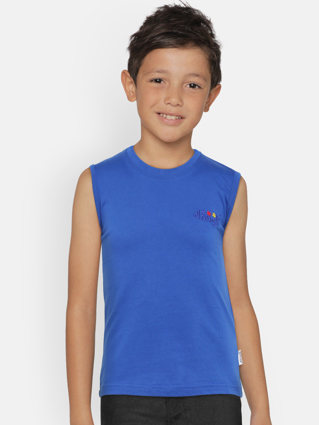 dongli Boys Blue Solid Round Neck Pure Cotton T-shirt