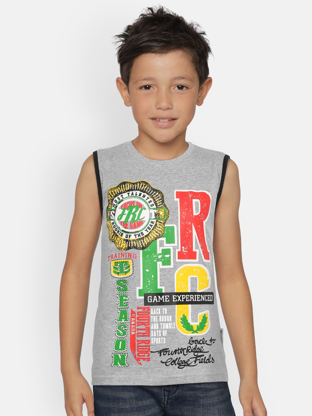 dongli Boys Grey Melange Printed Round Neck T-shirt