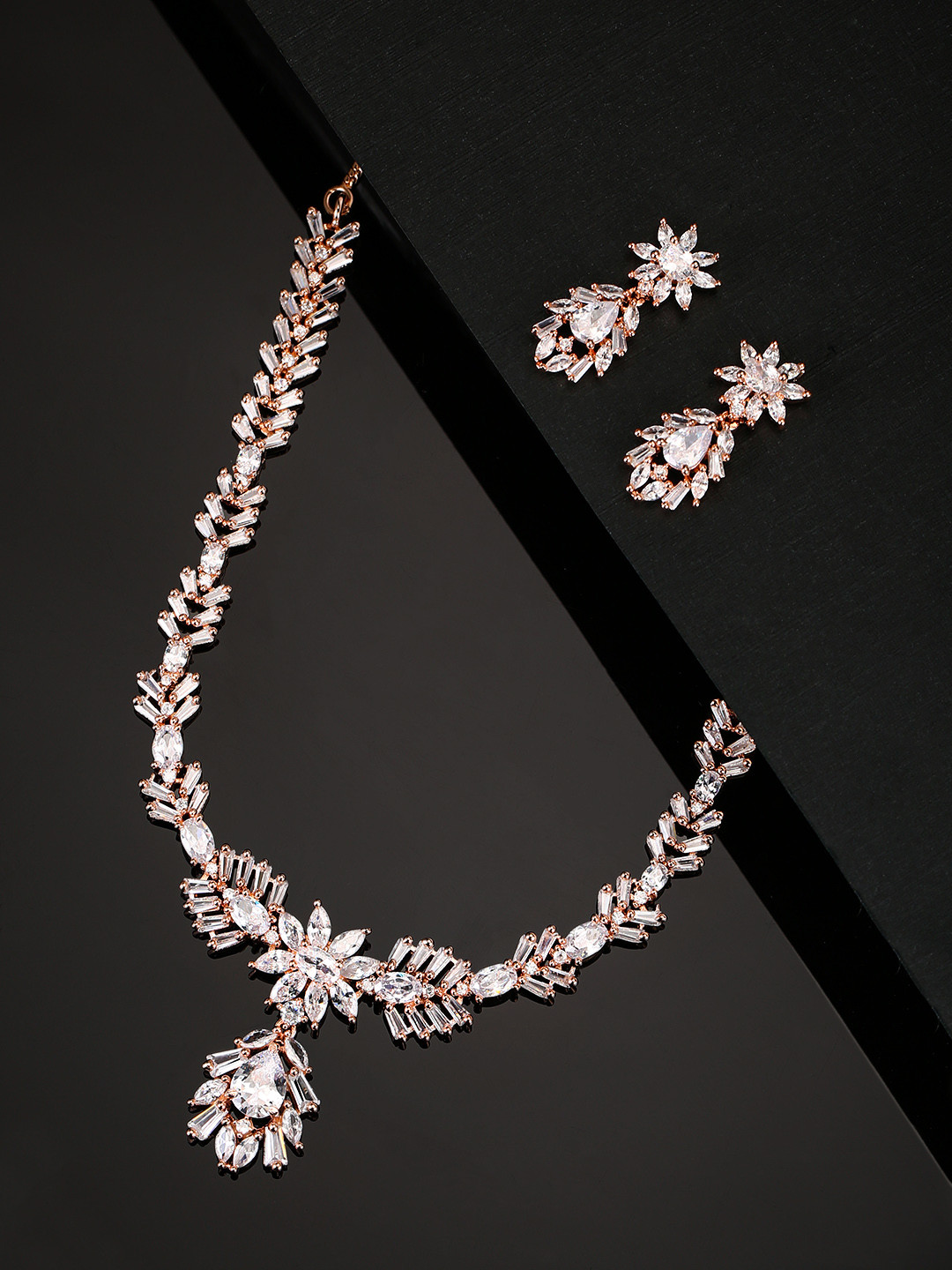 Priyaasi Rose Gold-Plated AD & CZ Studded Jewellery Set
