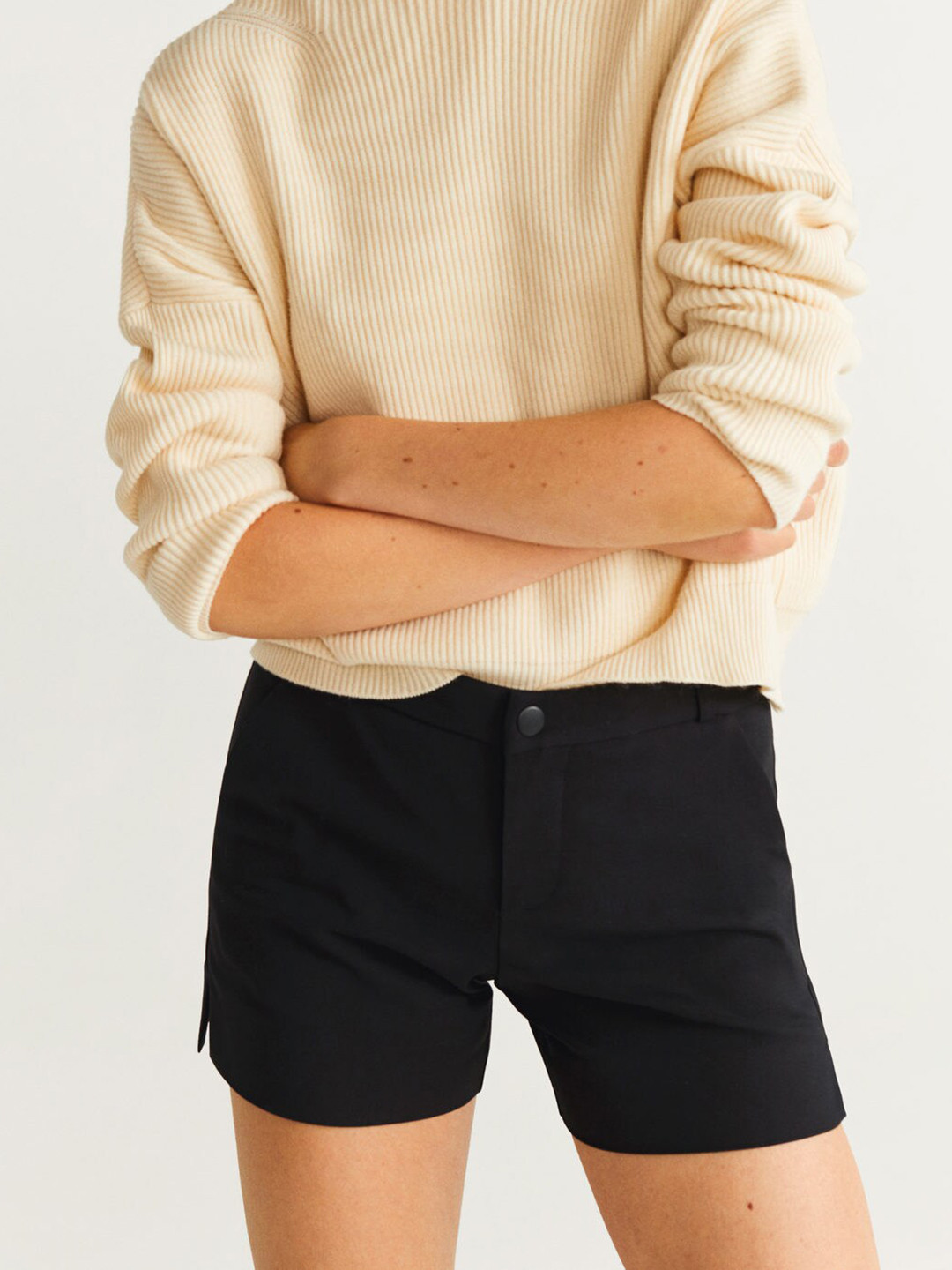 MANGO Women Black Solid Regular Shorts