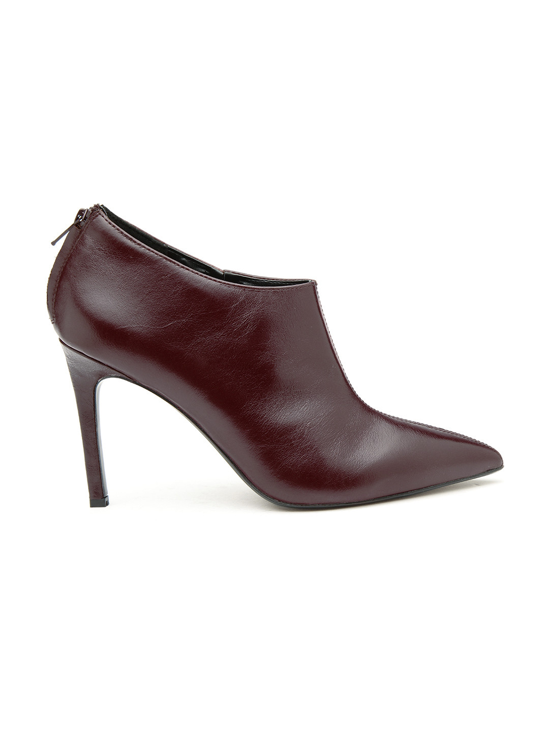 MANGO Women Burgundy Solid Leather Heeled Boots