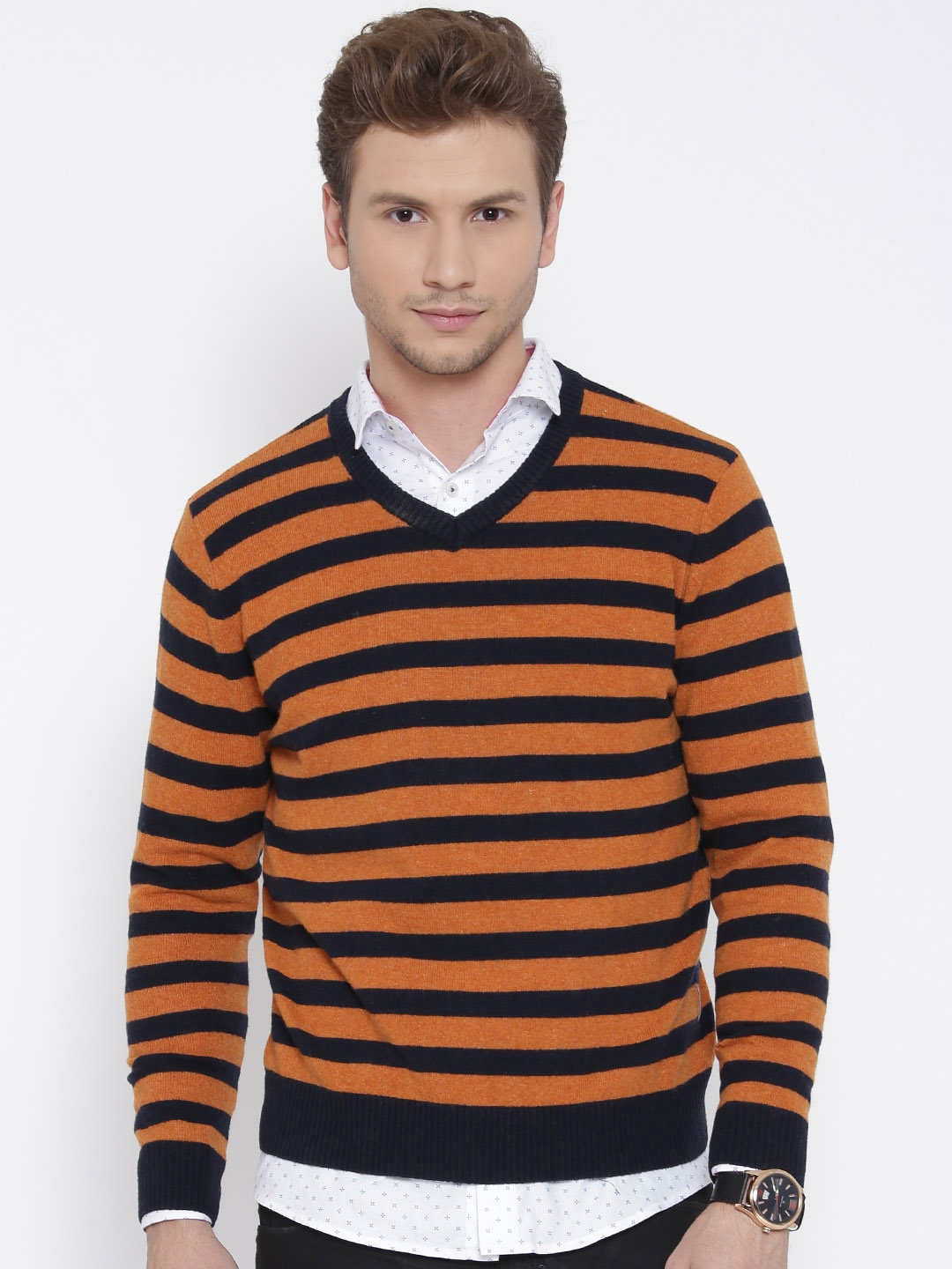 Flying Machine Orange Black Sweater