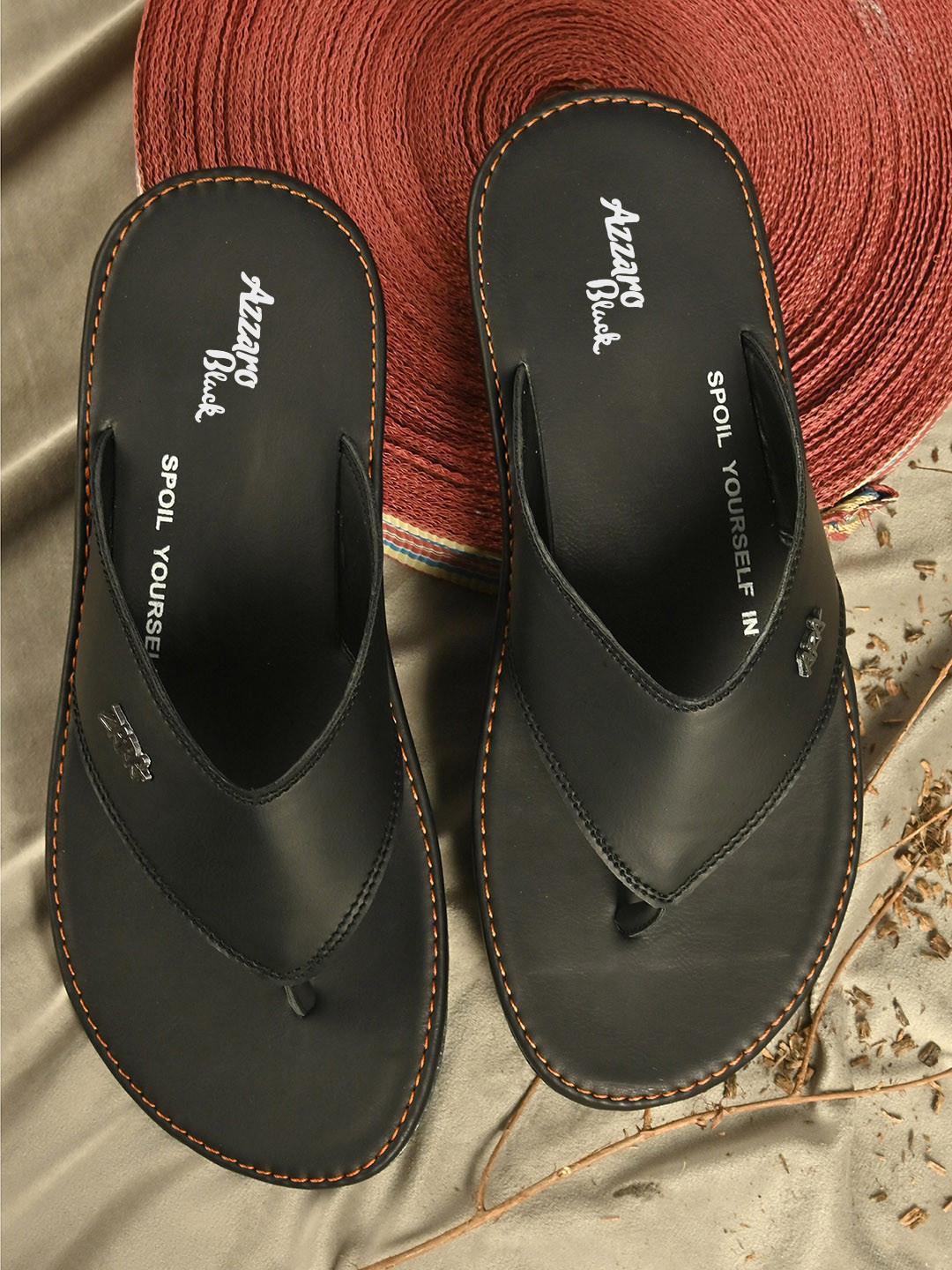 Azzaro Black Men Black Solid Thong Flip-Flops