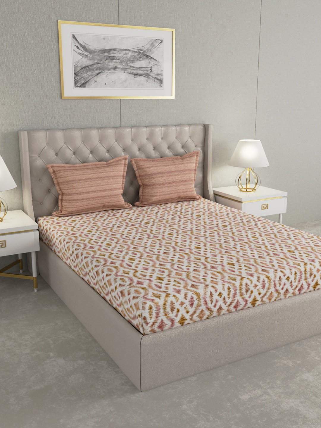 GM Brown Ethnic Motifs Cotton Skin-Friendly 144 TC Queen Bedsheet with 2 Pillow Covers-228 x 274 cm