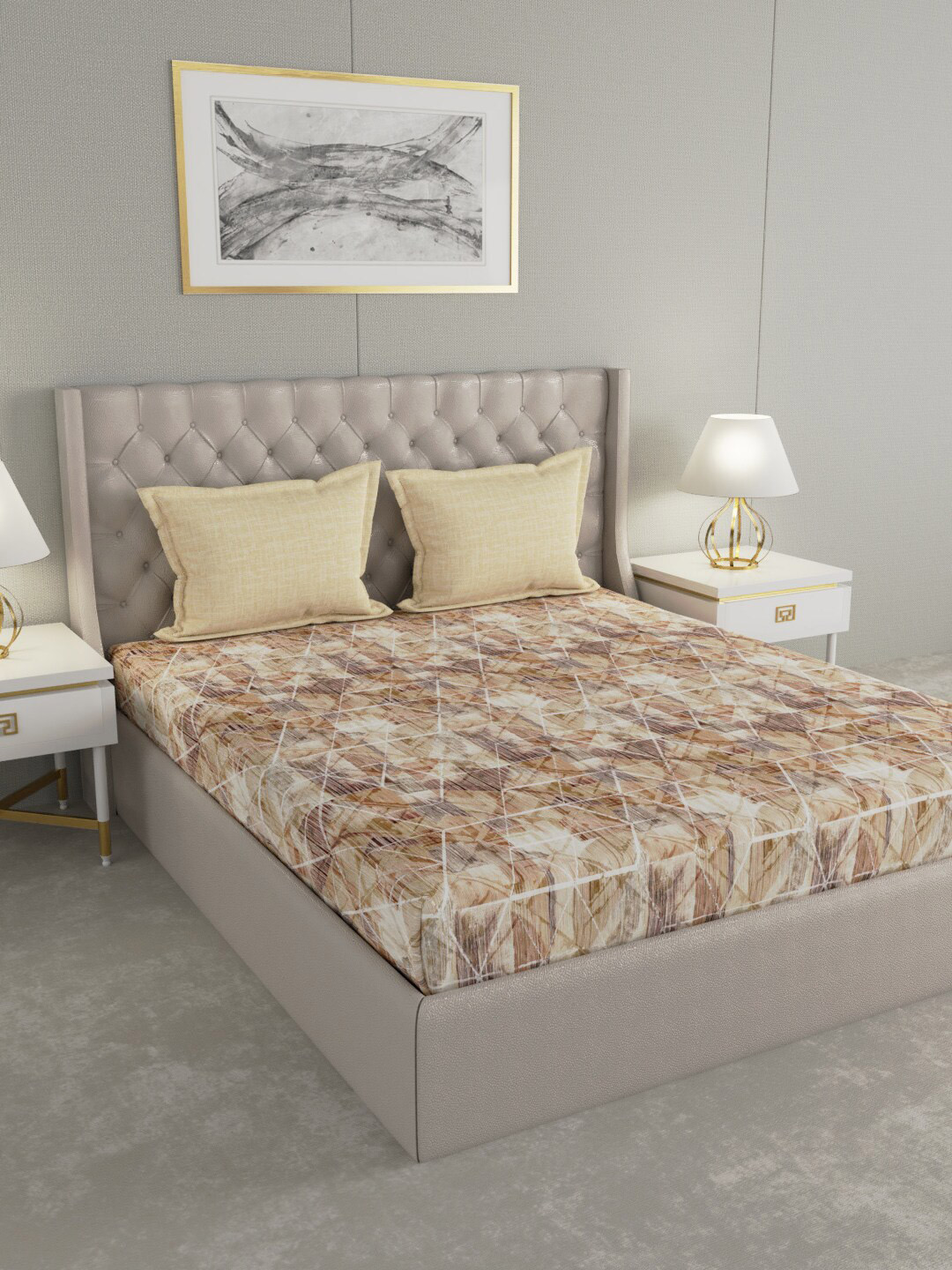 GM Regal Brown Abstract Cotton 144 TC Queen Bedsheet with 2 Pillow Covers-90 x 108 inches
