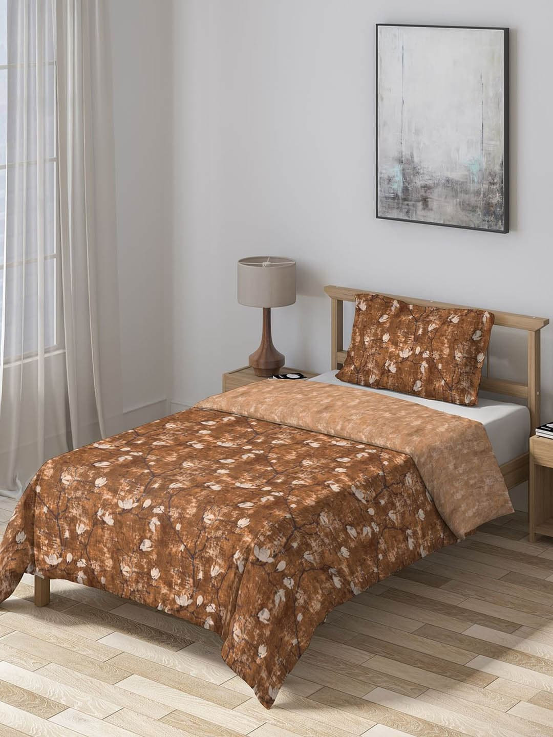 DDecor Brown Abstract Mid Winter 150 GSM Single Bed Comforter