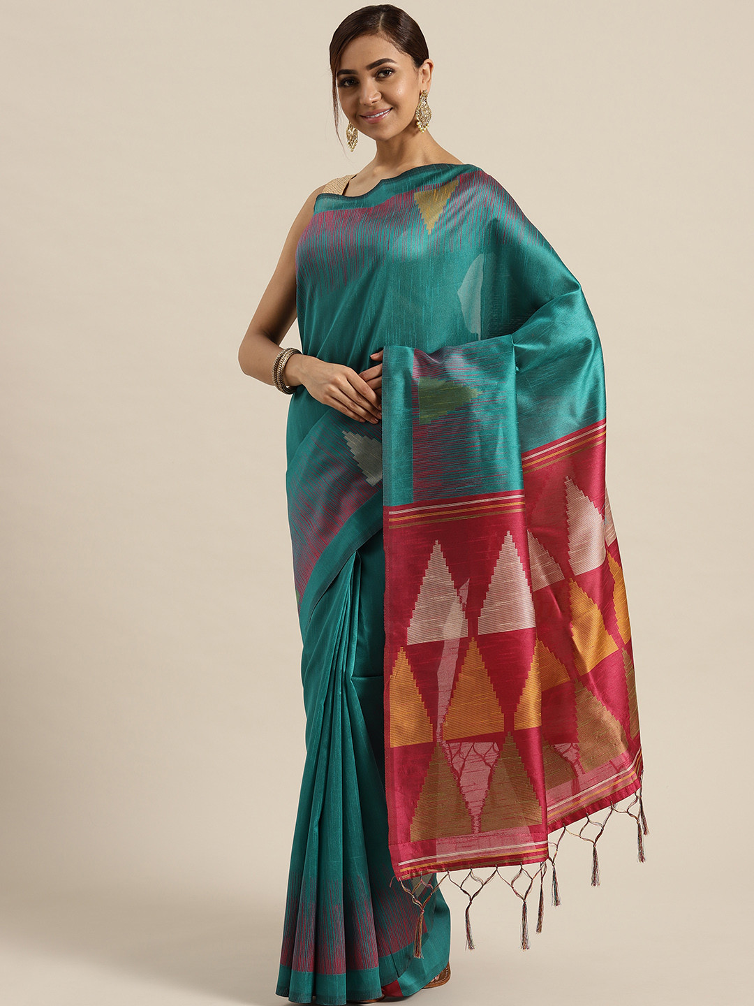 Saree mall Teal Blue & Maroon Woven Design Saree