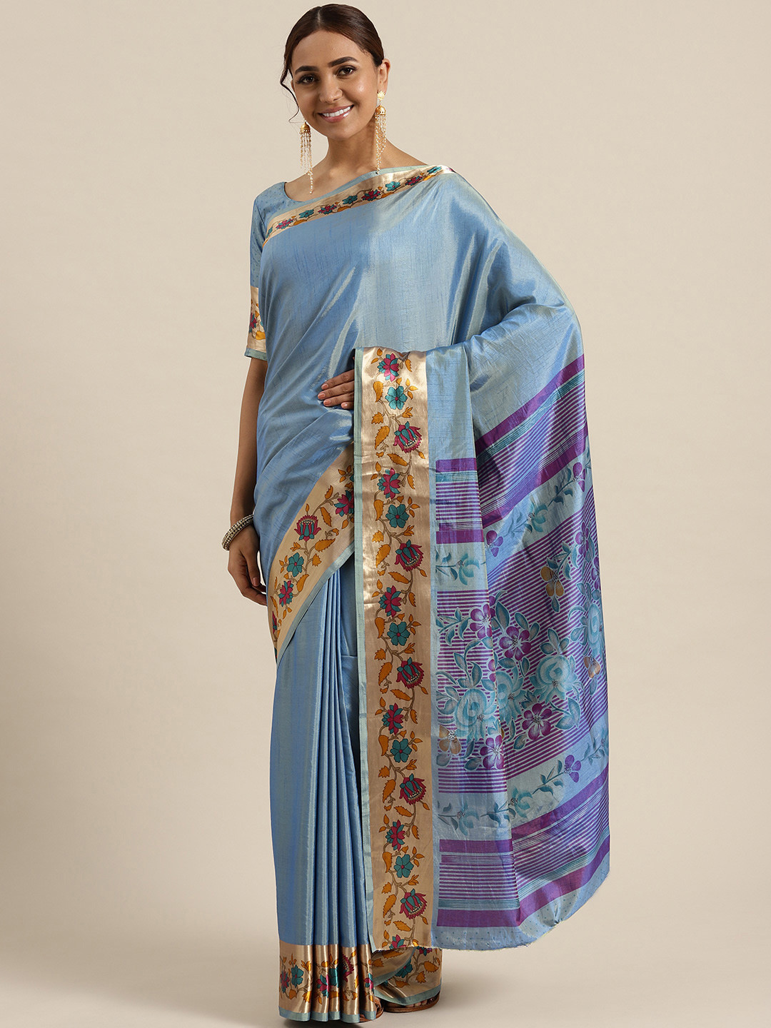 Saree mall Blue Solid Saree
