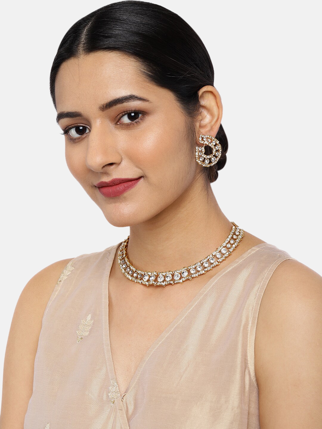 Zaveri Pearls Women Gold Toned Sparkling Austrian Diamonds Jewellery Set