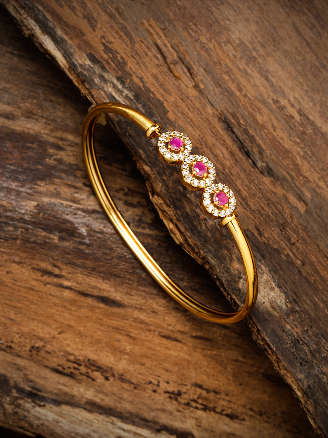 Zaveri Pearls Pink Gold-Plated Cubic Zirconia Studded Kada Bracelet