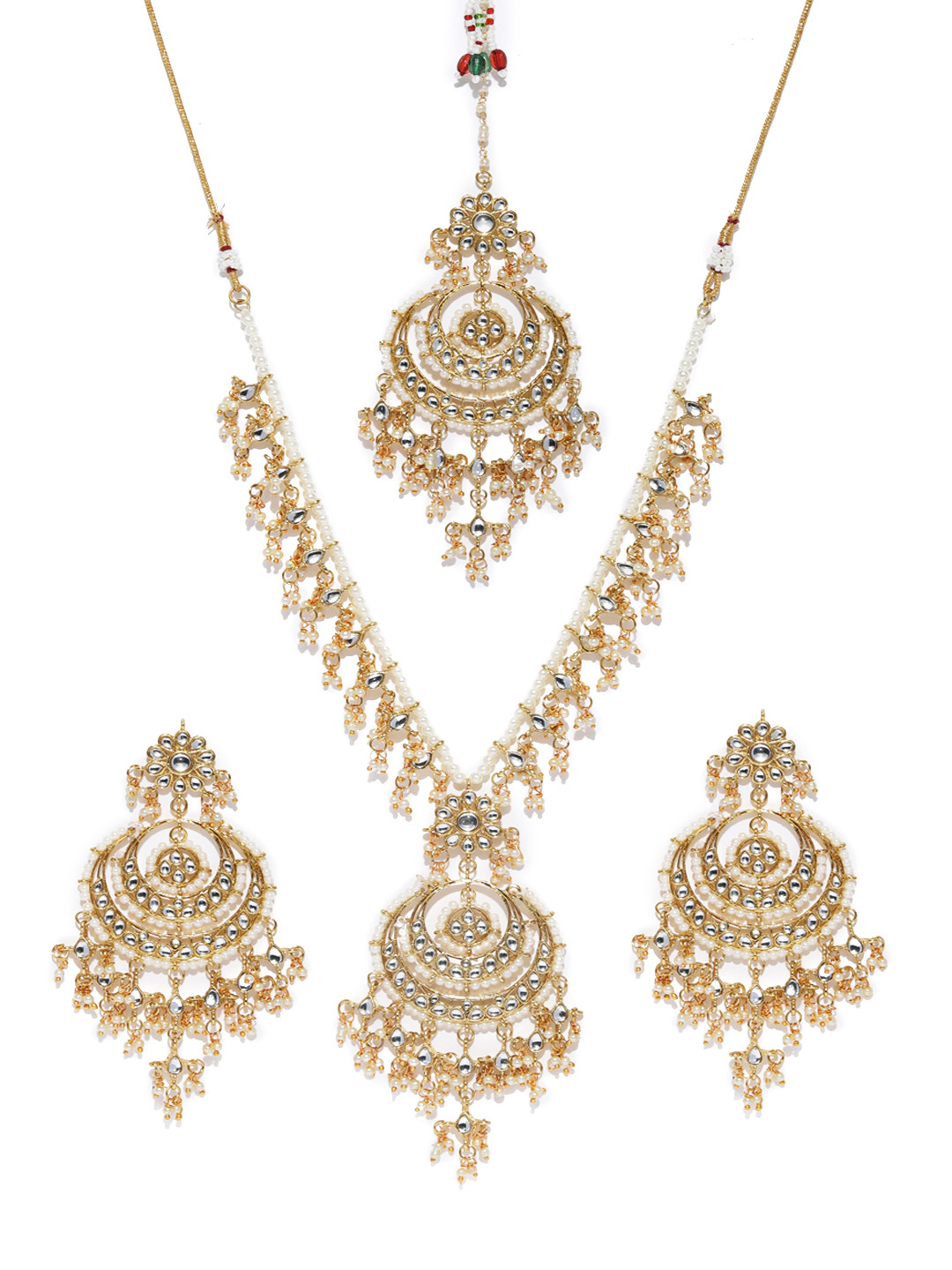 Zaveri Pearls Gold-Toned Kundan & Pearls Studded Rani Haar Jewellery Set