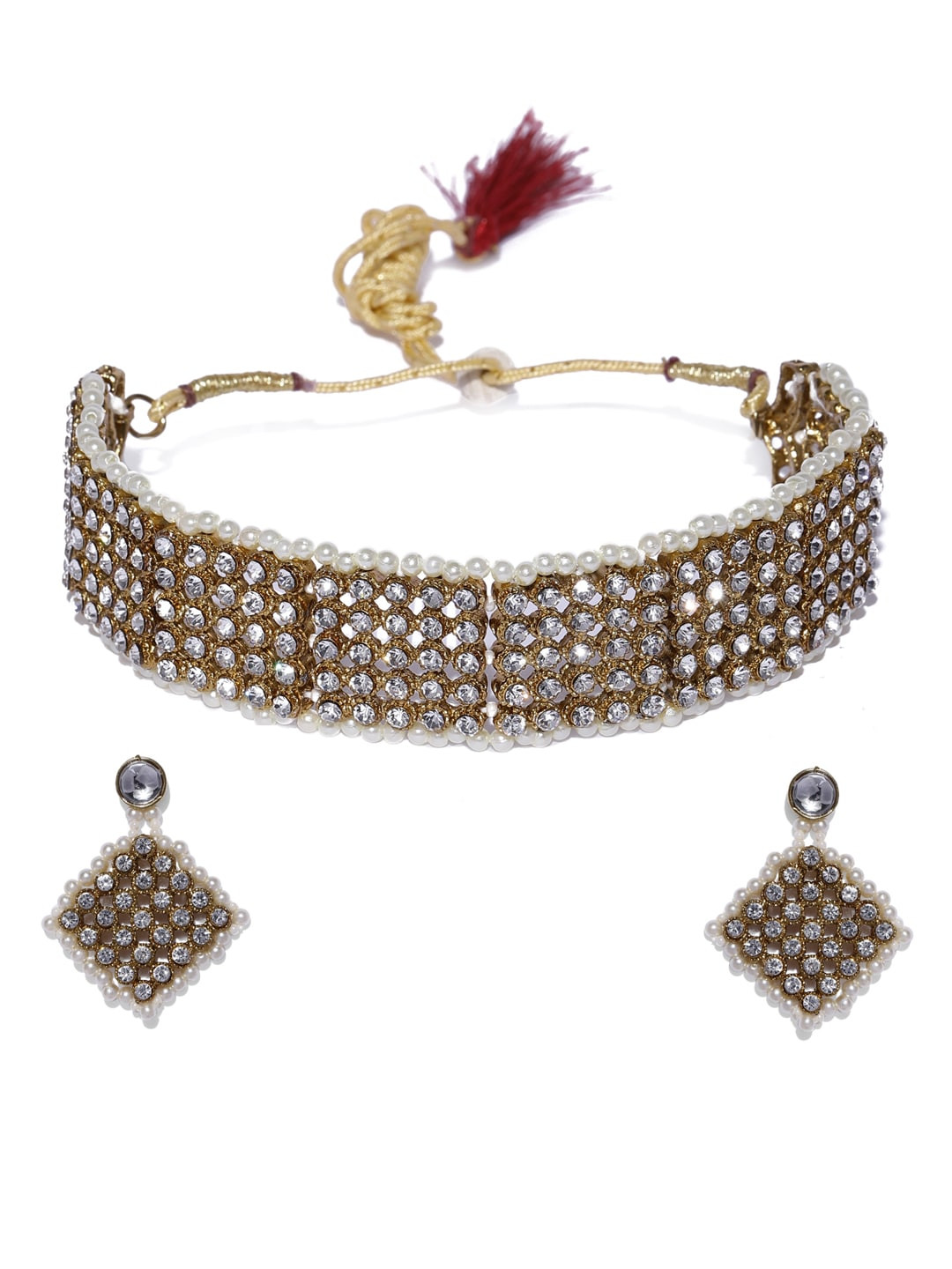 Zaveri Pearls Gold-Toned Sparkling Austrian Diamonds Choker Jewellery Set