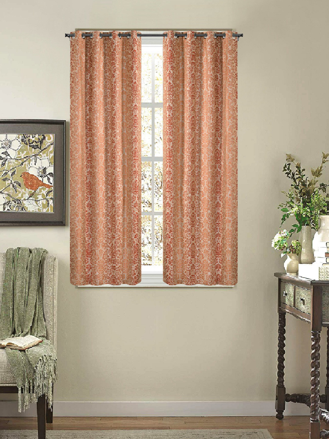 Deco Window Orange Set of 2 Ethnic Motif Black Out Window Curtains